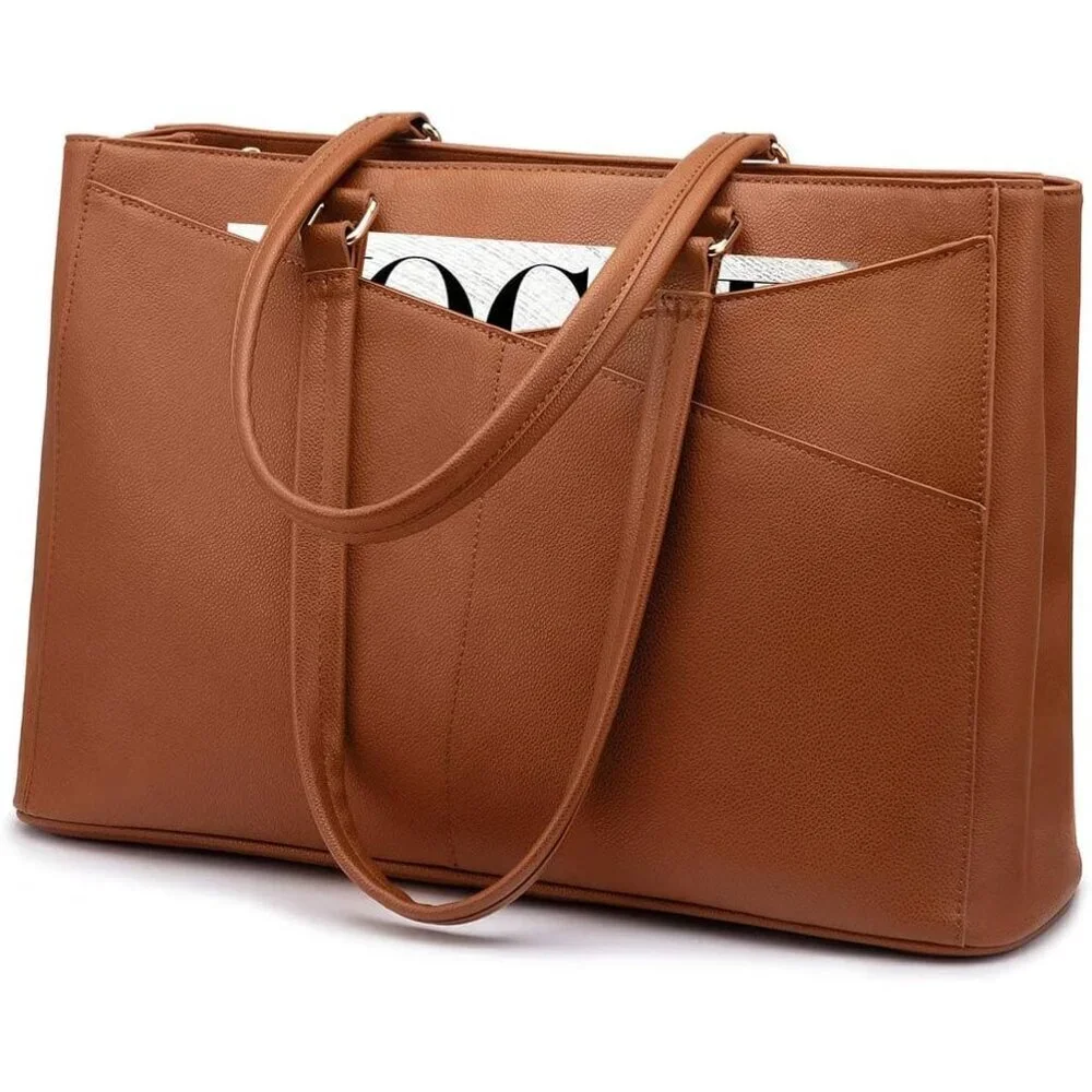 Laptop Tote Bag Waterproof PU Leather 15.6 Inch Women Business Work